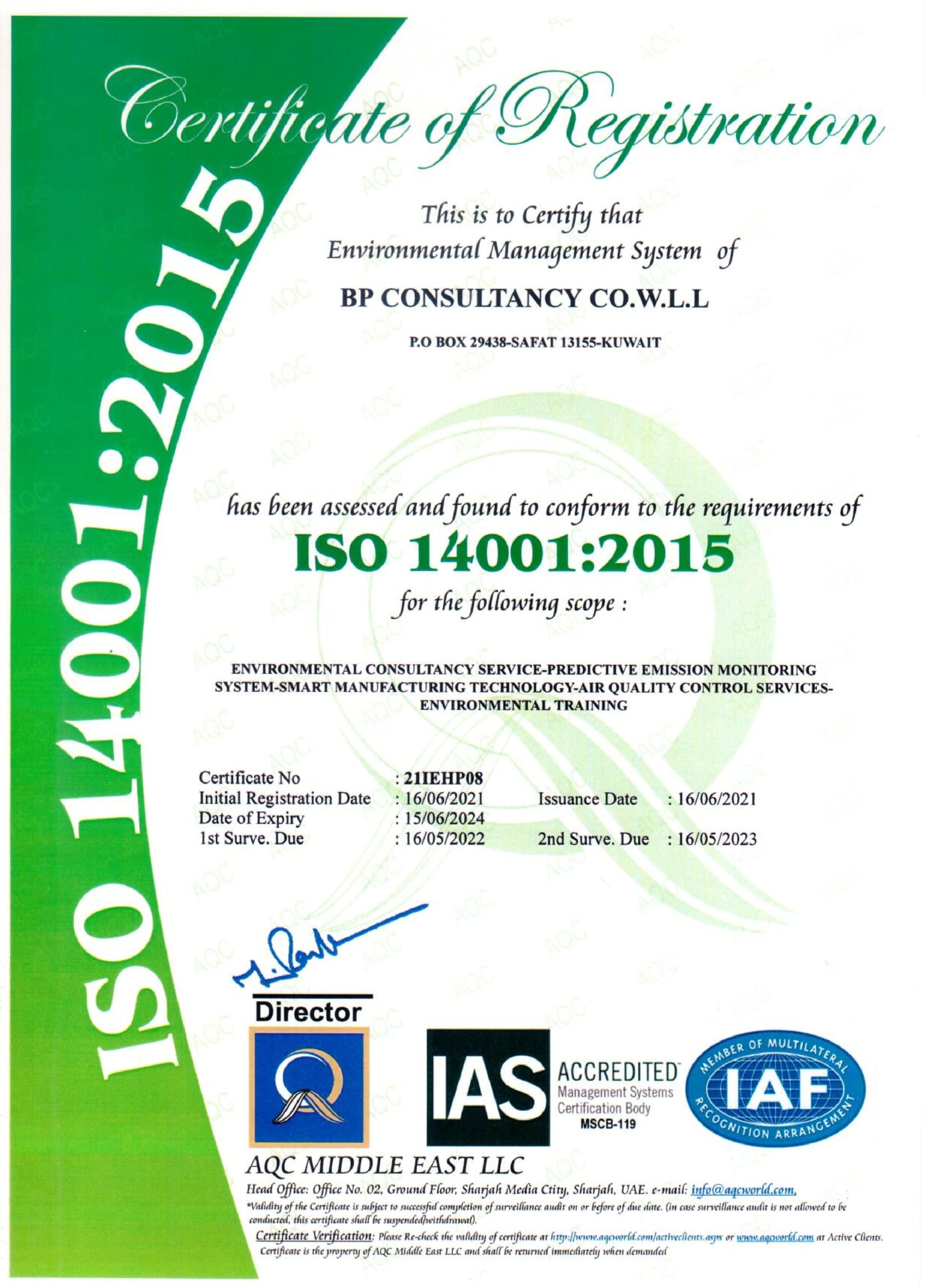Certification to ISO 14001:2015